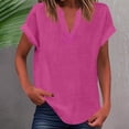 thumbnail image 2 of WEIYLL Womens Tshirt Summer Loose Fit V Neck Curved Hem Flowy Solid Hot Pink Tee Sizes L, 2 of 5
