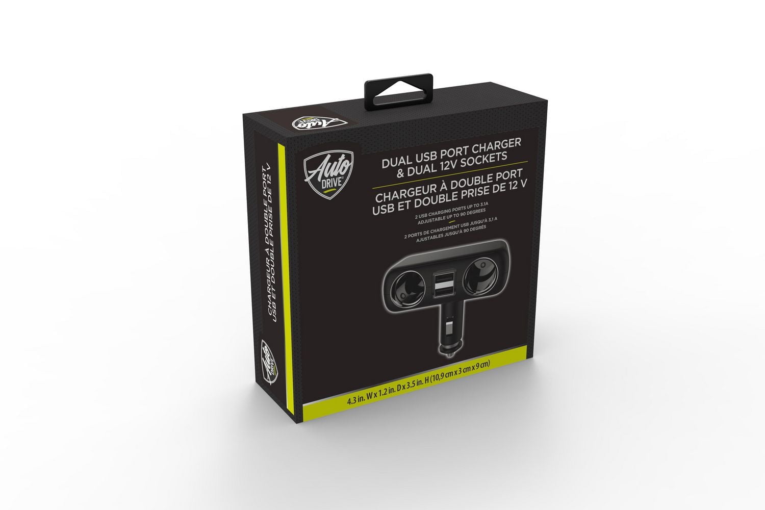 Adaptateur de prise allume-cigare AutoDrive double 12 V / 24 V avec deux ports de charge USB, compatible avec les smartphones et les tablettes