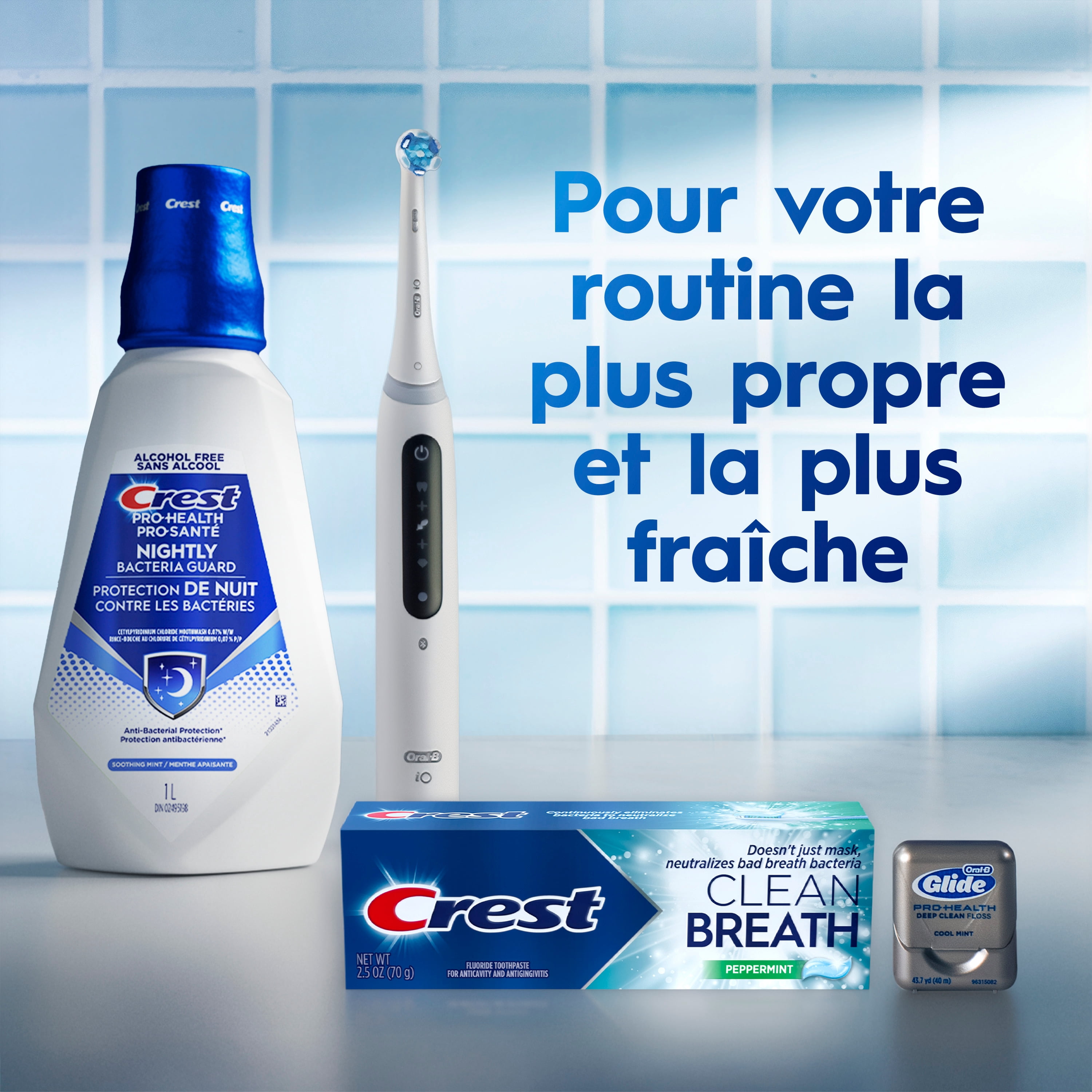 Rince-bouche Crest Pro-Santé Protection de nuit contre les bactéries, antibactérien pour une protection de nuit, sans alcool, antigingivite, antiplaque, Menthe apaisante, 1 L
