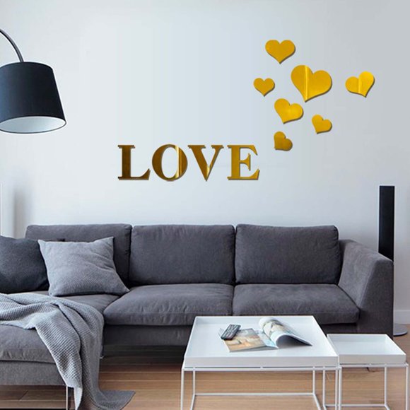 Cqxid Wall stickers Under $10 Acrylic Love Mirror Sticker Bedroom Living Room Removable Wall Sticker