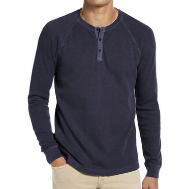 Jalioing Casual T Shirt for Men Button Crew Neck Long Sleeve Pullover Tee Fashion Basic Texture Shirts Tops