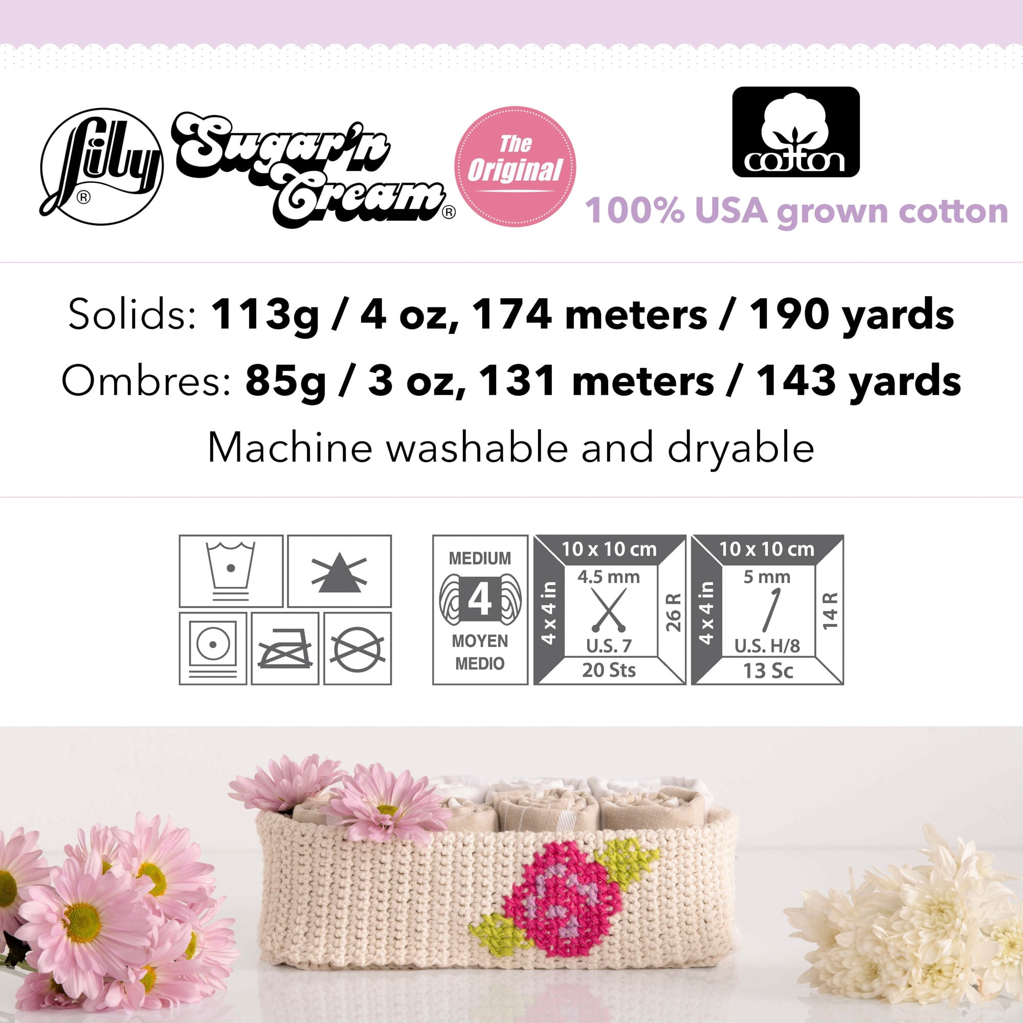 Lily Sugar'n Cream® Fil Super Taille Coton #4 Moyen, 4oz/113g, 200 Yards