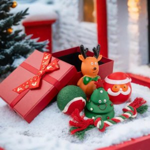 Feltree Christmas Pet Toys Pet Teething Toy Gift Box Christmas Dog Toy Dog Christmas Supplies