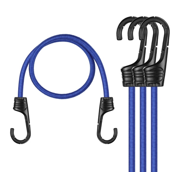 WORKPRO 24 Inch Bungee Cords with Hooks 4 Pack Superior Rubber Heavy Duty Bungee Straps Strong Elastic Rope for Outdoor Tent Luggage Rack Camping Cargo RV Bike Transporting Storage Blue