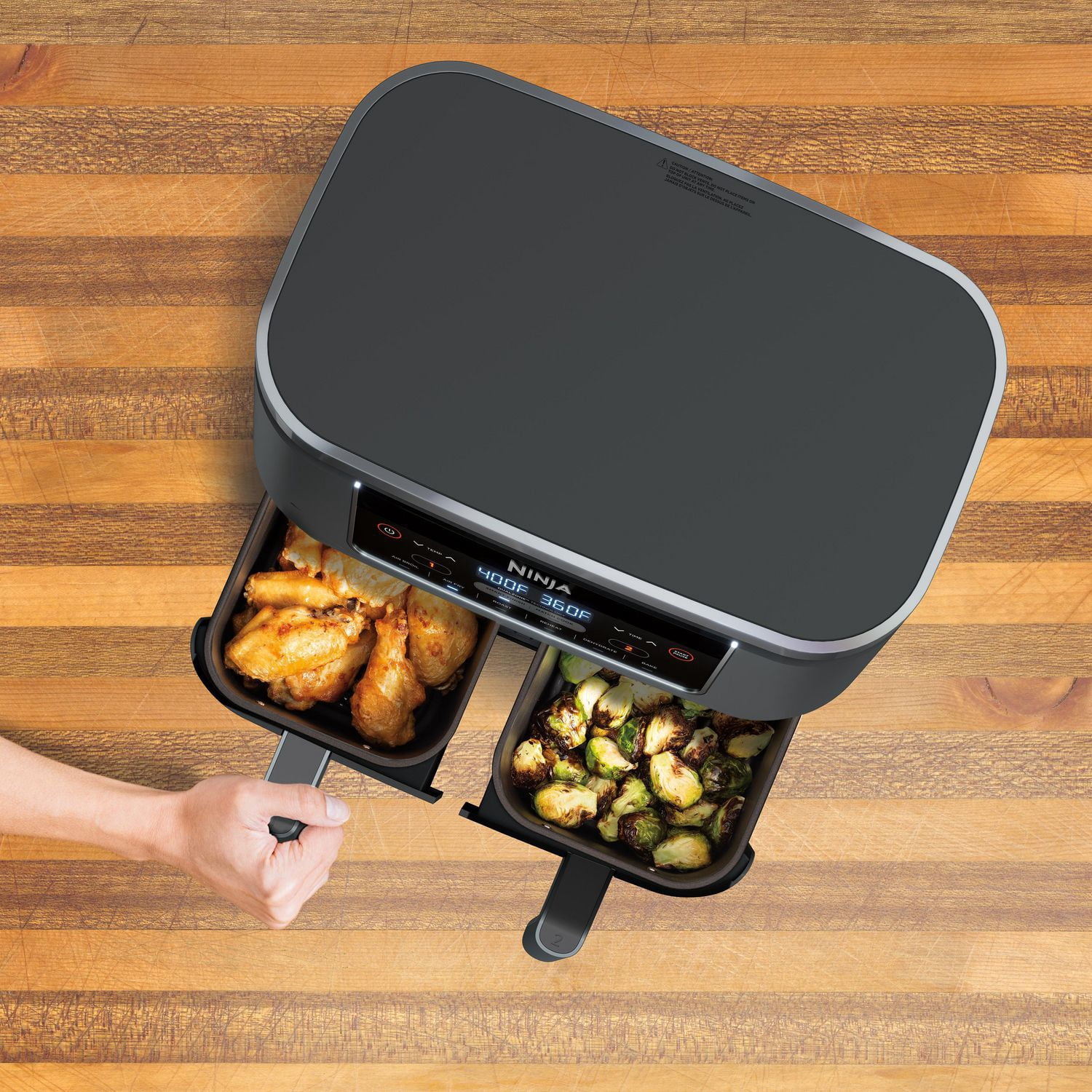 Ninja DZ201C, Foodi 6-en-1, 8 lQt Friteuse à air chaud à deux paniers avec technologie DualZone, Noir, 1690W