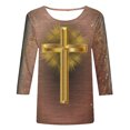 thumbnail image 4 of Xihbxyly Hauts pour Femmes Manches 3/4 T-shirt Imprimé Col Rond de Pâques Manches 3/4 Chandail Col Rond Articles en Liquidation, 4 of 4