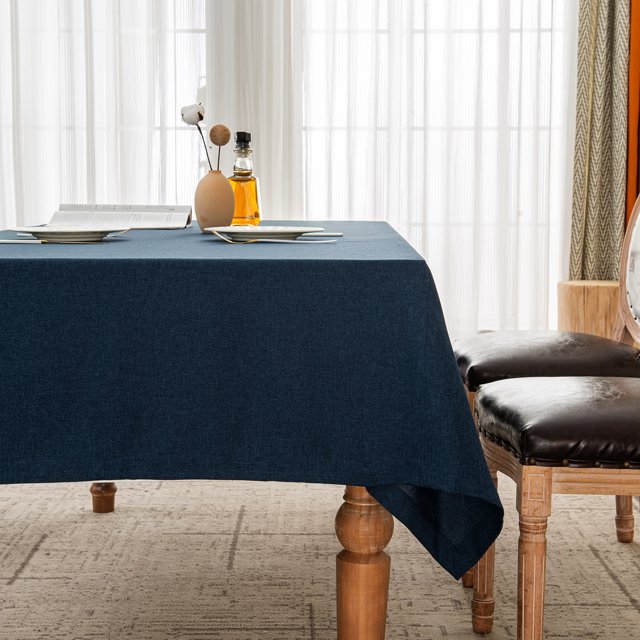 BALCONY & FALCON Rectangular Tablecloth Water Resistant Linen 57'' x 118'' Outdoor Dining Dark Blue