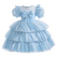 thumbnail image 1 of Penkiiy Robe de Fête d'Anniversaire Longue pour Tout-Petites Filles en Tulle Filet avec Nœud et Volants 3-4 Ans Bleu, 1 of 9