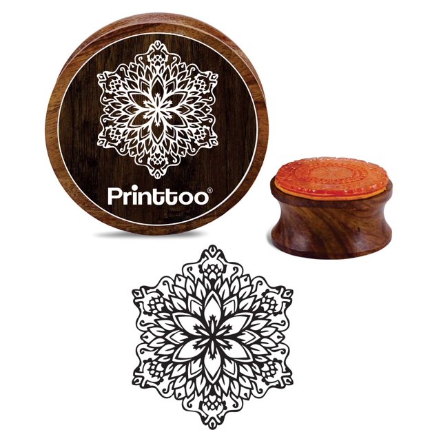 Printtoo Scrap-booking Motif Mandala Floral Rond Tampons en Caoutchouc en Bois Textile d'Artisanat-2 Pouces