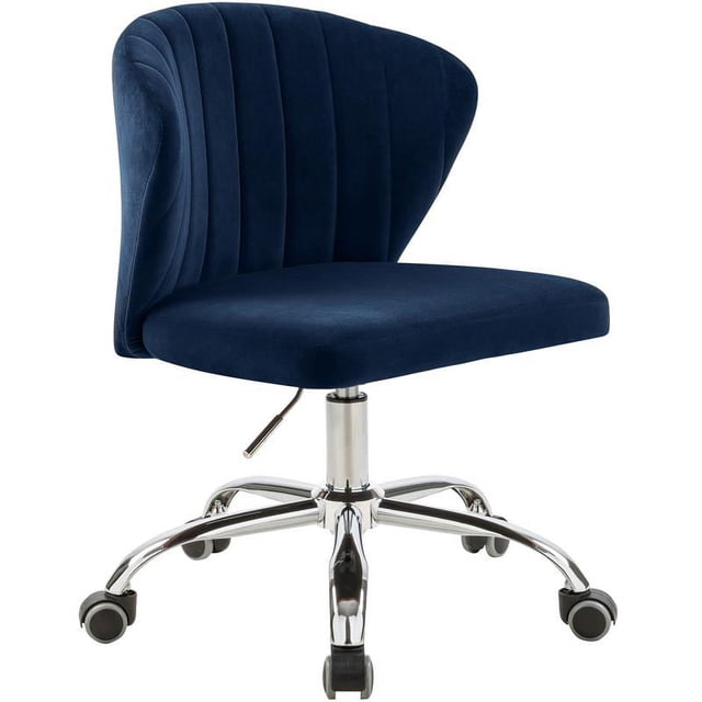 Meridian Furniture Finley Swivel Adjustable Navy Velvet and Chrome Office Chair