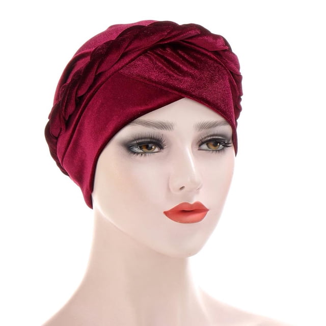 Headscarf Women Stylish Solid Color Fabric Headscarf Turban Wrapped Hood with a Braid