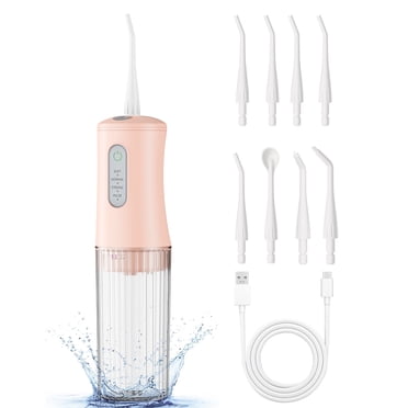 KIDSCOTER Cordless Water Flosser for Teeth, Oral Irrigator with 4 Cleaning Modes & 8 Nozzle Tips, IPX7 Waterproof, 200mL Tank, Rechargeable, Travel-Friendly Dental Flosser - Pink