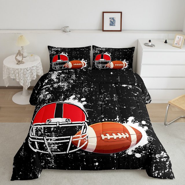 Erosebridal American Football City Bedding Queen Comforter Set, Soccer Down Comforter, Rugby Game Sports Decor, Reversible
