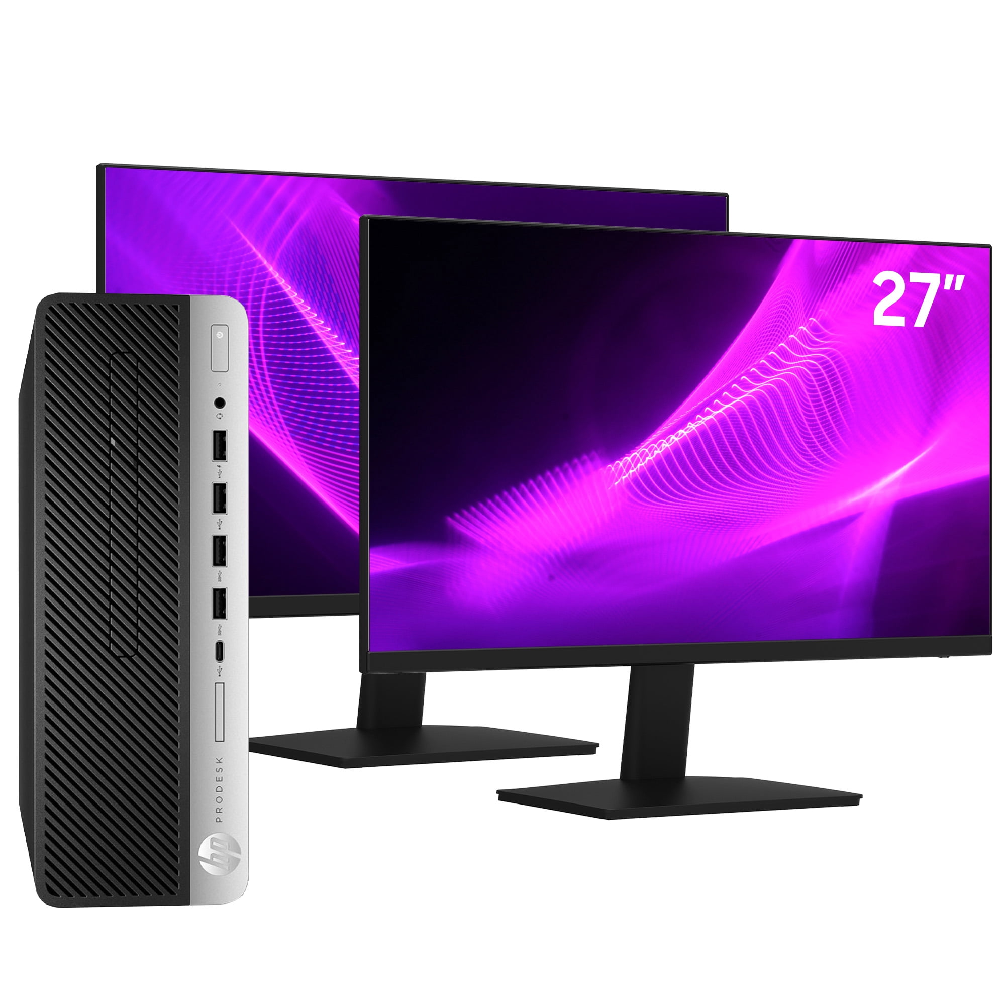 HP G4 SFF Business Desktop PC, Windows 11 Pro, New Dual 27-inch FHD Monitor, Intel core I7 CPU Up to 4.60GHz,16GB RAM, 512GB SSD + 500GB HDD, KB & Mouse - Refurbished