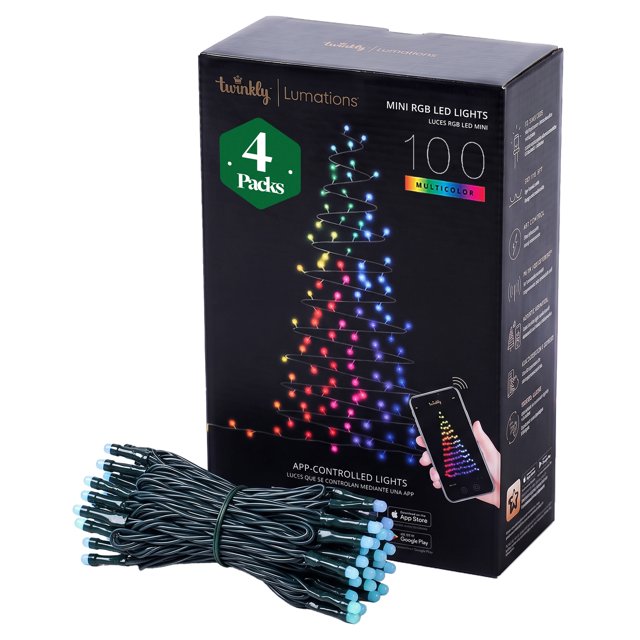 Home Heritage Luminations Christmas Holiday Party Lights, Twinkly App Control, 33' Wrapped Dome, 100 RGB LEDs (4 Pack)