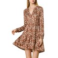 thumbnail image 1 of INSPIRE CHIC Robe Décontractée pour Femme à Fleurs, Col en V, Taille Cintrée, Manches Longues, 1 of 7