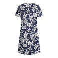 thumbnail image 3 of QJUHUNG Midi pour Femmes Été Décontracté Ample Bohème à Imprimé Floral Col Ras du Cou Manches Courtes Longueur Genou Robe Froncée avec Poches, 3 of 4