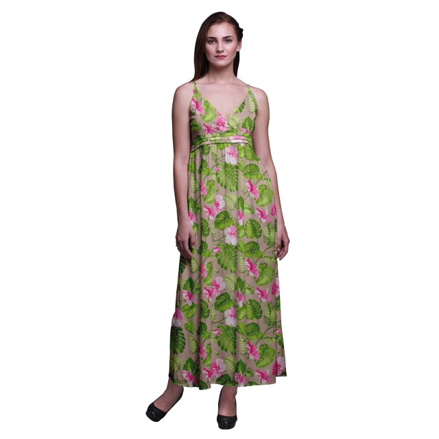 Bimba Robe Longue Maxi Bohème à Bretelles Sans Manches Imprimée Florale pour Femme - Moyen