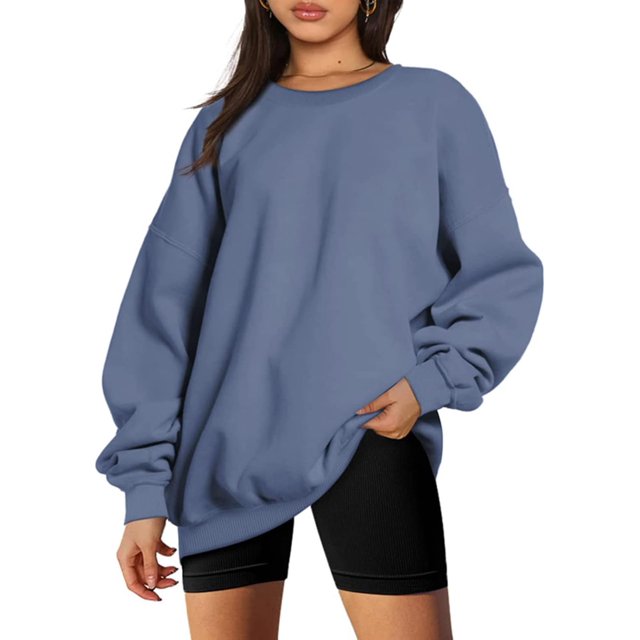 ORUYROP Chandails en Molleton Surdimensionnés pour Femmes Manches Longues Col Rond Chandail Décontracté Ample Couleur Unie Polaire Tops Pulls