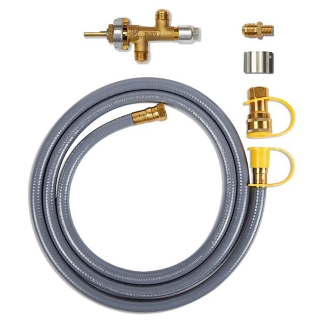 Real Flame G0002-11 Trousse de Conversion au Gaz Naturel avec Boyau Gris de 10 Pieds, valve en Laiton, Douille à Raccordement Rapide, orifice et Pince pour Convertir les Foyers Ovales Real Flame Riverside de 48 Pouces Ou 58 Pouces du propane au Gaz Naturel, Certifié CSA et Résistant aux Intempéries.