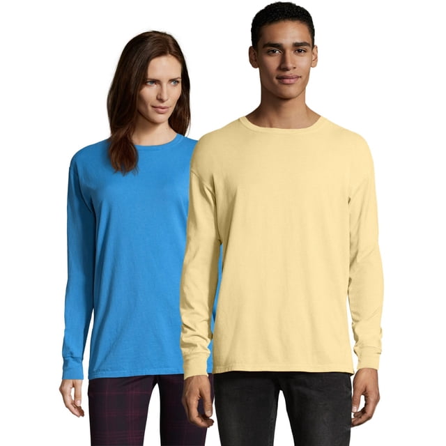 Hanes Mens ComfortWash Garment Dyed Long Sleeve Tee, XL, Summer Squash Yellow