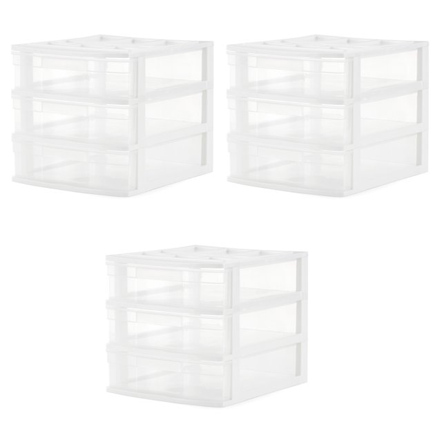 Gracious Living 3 Drawer Desktop Countertop Storage w/ Organizer Lid,3 Pack