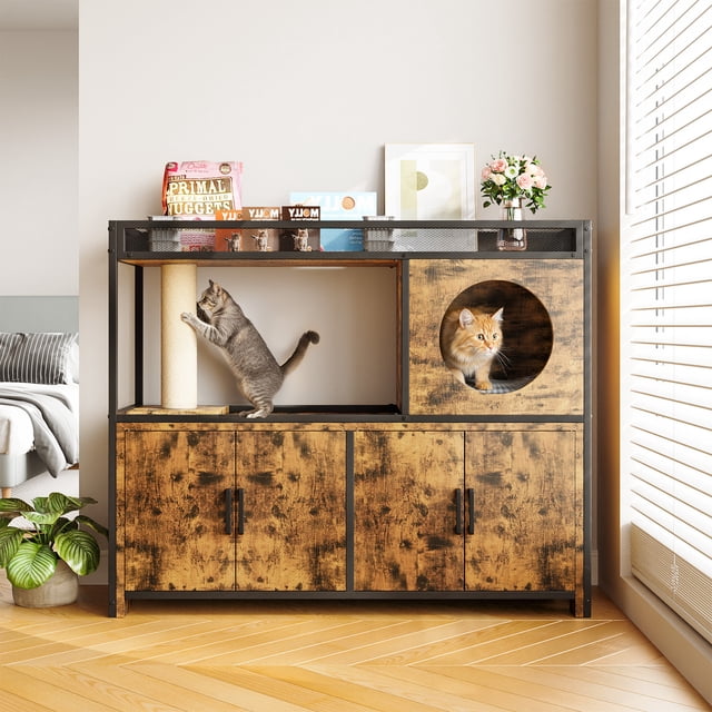 AECOJOY 40-Inch Cat Litter Box Enclosure, Double Room, Brown