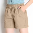 thumbnail image 4 of Ovticza Short en Lin pour Femme Décontracté Taille Élastique Confortable Short de Plage avec Cordon Kaki G, 4 of 6