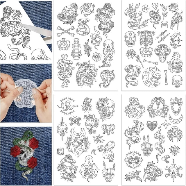 HLONK 4 Sheets 16Pcs Wedding Dress Water Soluble Hand Sewing Stabilizers for Fabric 11.6x8.2 Inch Embroidery Stitch Practice Embroidery Patterns Transfers for Embroidery Beginners Lovers