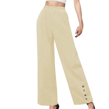 Cameland Womens High Waist Lounge Pants Work Office Business Casual Slacks Stretch Regular Straight Leg Pants with Buttons