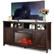 Gymax Meuble TV avec Foyer de 59 po et Foyer Électrique de 25 po 1350W, Chauffage Café