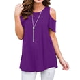 thumbnail image 2 of Off the Shoulder Shirts for Women Summer Short Sleeve Solid Color Tank Top Ladies Plus Size Beach Flowy Tees Blouse (Small, Purple), 2 of 6