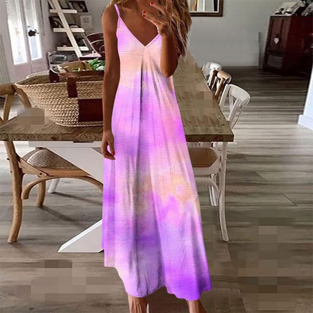 Ovzne Robes d'Été pour Femmes Robe d'Été Décontractée pour Femmes Imprimé Plié Camisole Sans Manches Robe Col en V Grande Taille Robe Imprimée Liquidation