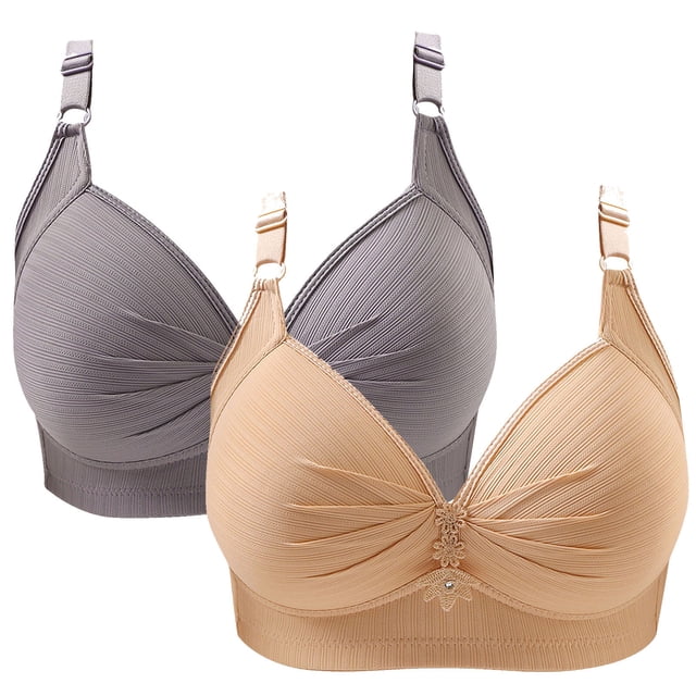 Birdeem 2Pcs Womans Printing Gathered Together Large Size Daily Bra Underwear No Rims