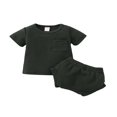 thumbnail image 1 of Baby Solid Color Clothes Set  Short Sleeve O-neck T-shirt with Pocket + Short Pants for Summer, 1 of 7