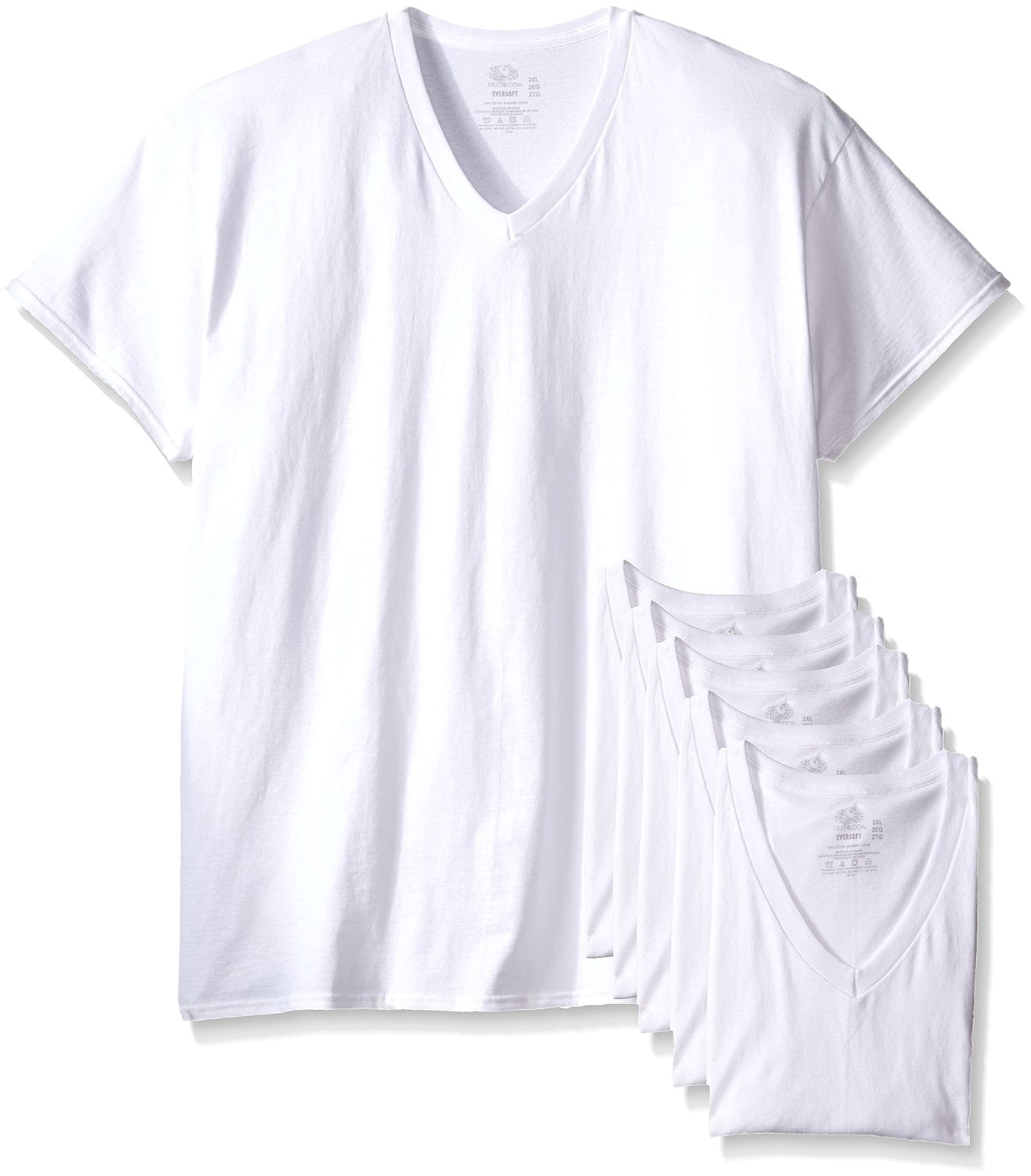 Fruit of the Loom Men`s 6-Pack White V-Neck T-Shirt, XL, White