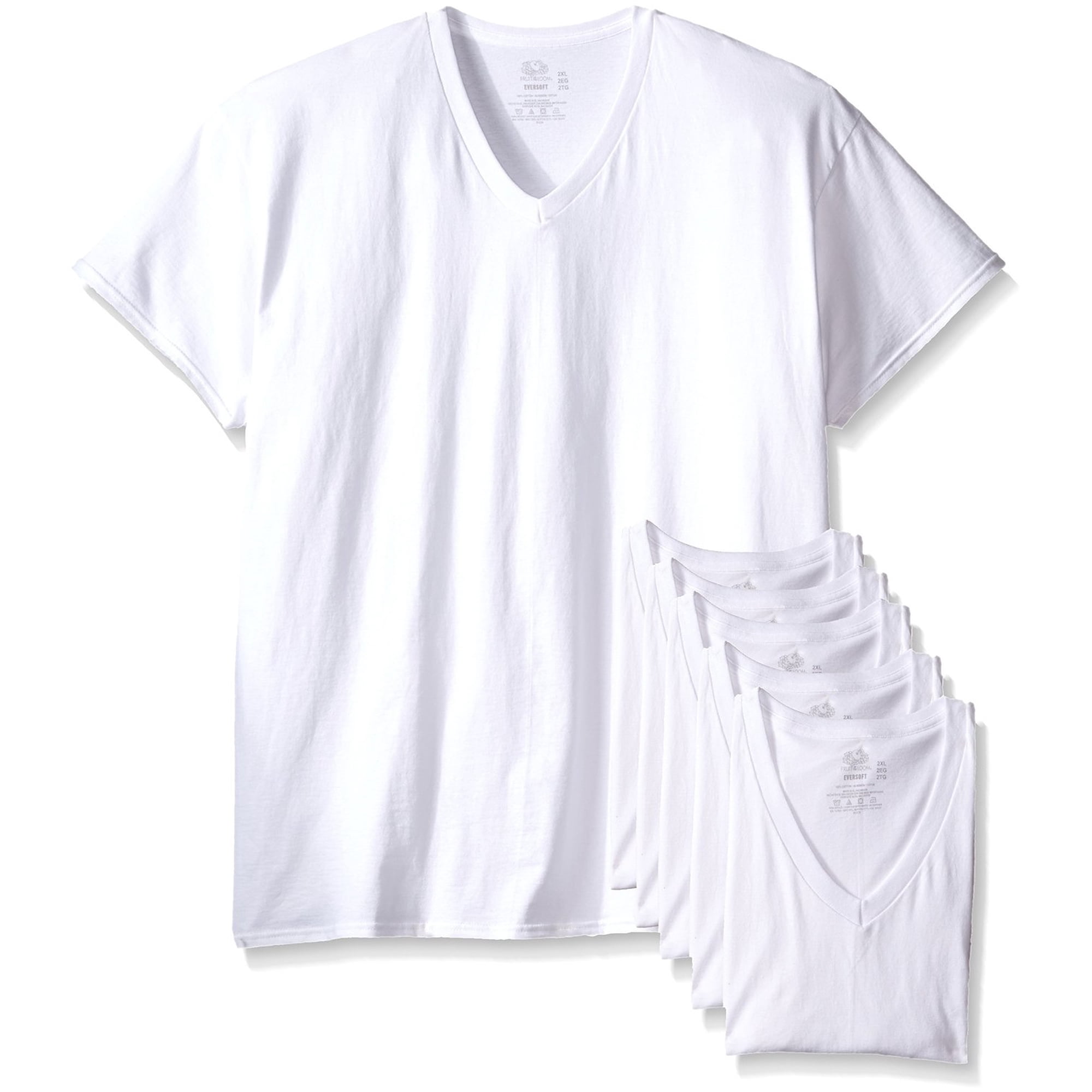 Fruit of the Loom Men`s 6-Pack White V-Neck T-Shirt, XL, White