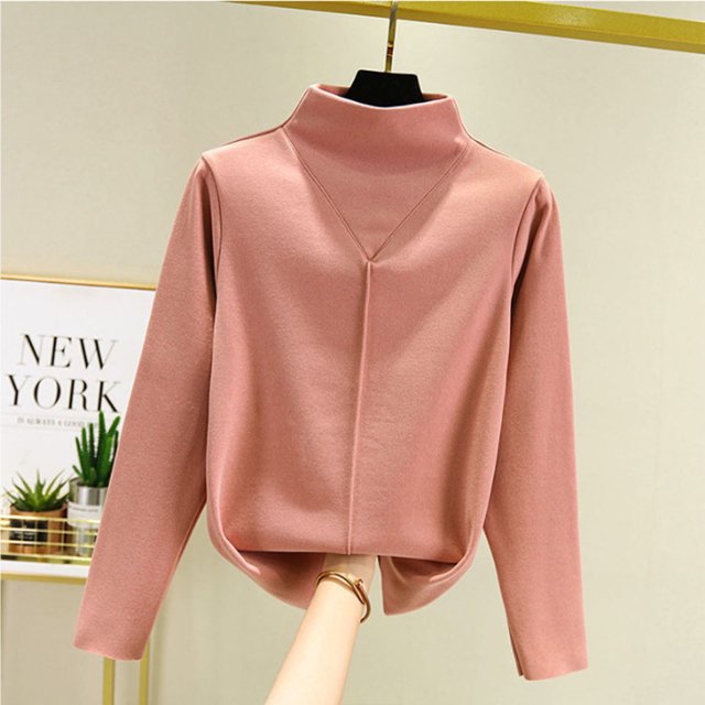 XZNGL Womens German Velvet Double-sided Velvet Bottom Sweater With Half High Collar And Self Heating Inner Layer For Warmth. Long Sleeved And Thickened Top
