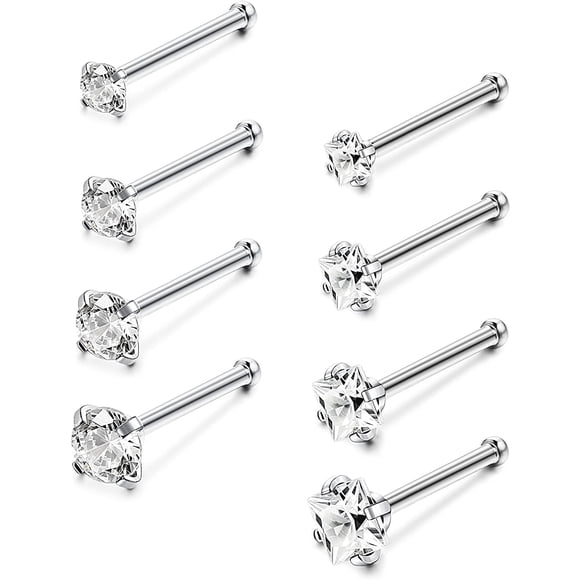 20G Nose Ring Studs 316L Stainless Steel Cubic Zirconia Nose Studs for Women