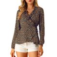 thumbnail image 1 of INSPIRE CHIC Blouse à Volants pour Femme à Col en V, Fleurie, à Nouer Soi-Même, Portefeuille, Haut Péplum, S Bleu Foncé, 1 of 7