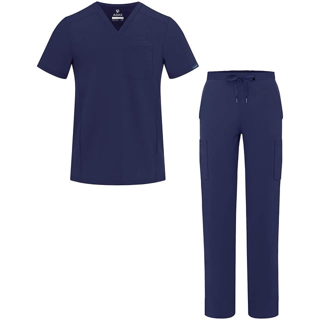 Adar Addition Go-Everyday Scrub Set for Men - Stylish Scrub Top & Cargo Scrub Pants - A9800 - Navy - M