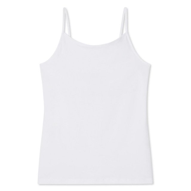 George Camisole à Soutien-Gorge Intégré pour Filles en Blanc avec Encolure Dégagée et Bretelles spaghetti, Fabriquée en Tricot jersey Extensible avec 95 % Coton et 5 % Élasthanne, Conçue comme Couche de base Sans Manches Adaptée aux Tenues Décontractées et à Superposer sous des Chandails à Capuchon Ou des cardigans.