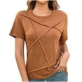 thumbnail image 1 of Plebaso Womens Short Sleeve Tops Casual Crew Neck T-Shirts Solid Color Comfy Summer Basic Tees for Women, 1 of 7