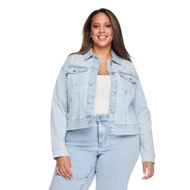 Lane Bryant Women's Plus Floral Denim Jacket