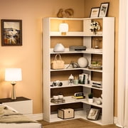 QinaQin Six-Tier Corner Bookshelf, Industrial Style Large Shelving Unit, L-Shaped Tall Corner Bookshelf, Tall Bookcase Display Shelf, Suitable for Living Rooms and Home Offices