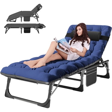 ABORON Chaise Longue Pliante de Patio - 5 Positions Réglables - Lit de Camp Pliable de 28 Pouces de Large avec Coussin, Chaise Longue de Plage Portable pour Piscine, Pelouse, Terrasse, au Bord de la Piscine, Bain de Soleil Extérieur