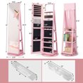thumbnail image 3 of Gymax 360° Rotating Mirrored Jewelry Cabinet Armoire 3 Color LED Modes Lockable Pink, 3 of 10