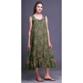 thumbnail image 2 of Bimba Robe de Nuit Mi-Mollet pour Femmes en Coton Imprimé Sans Manches à Feuilles Florales/rose et Myosotis Vert Algue, Robe Maxi XXX-Large, 2 of 6