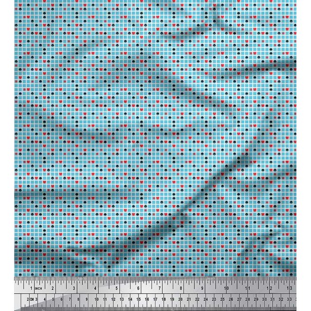 Soimoi Rayon Crepe Fabric Poker Card Symbol & Check Print Fabric by The Yard 46 Inch Wide