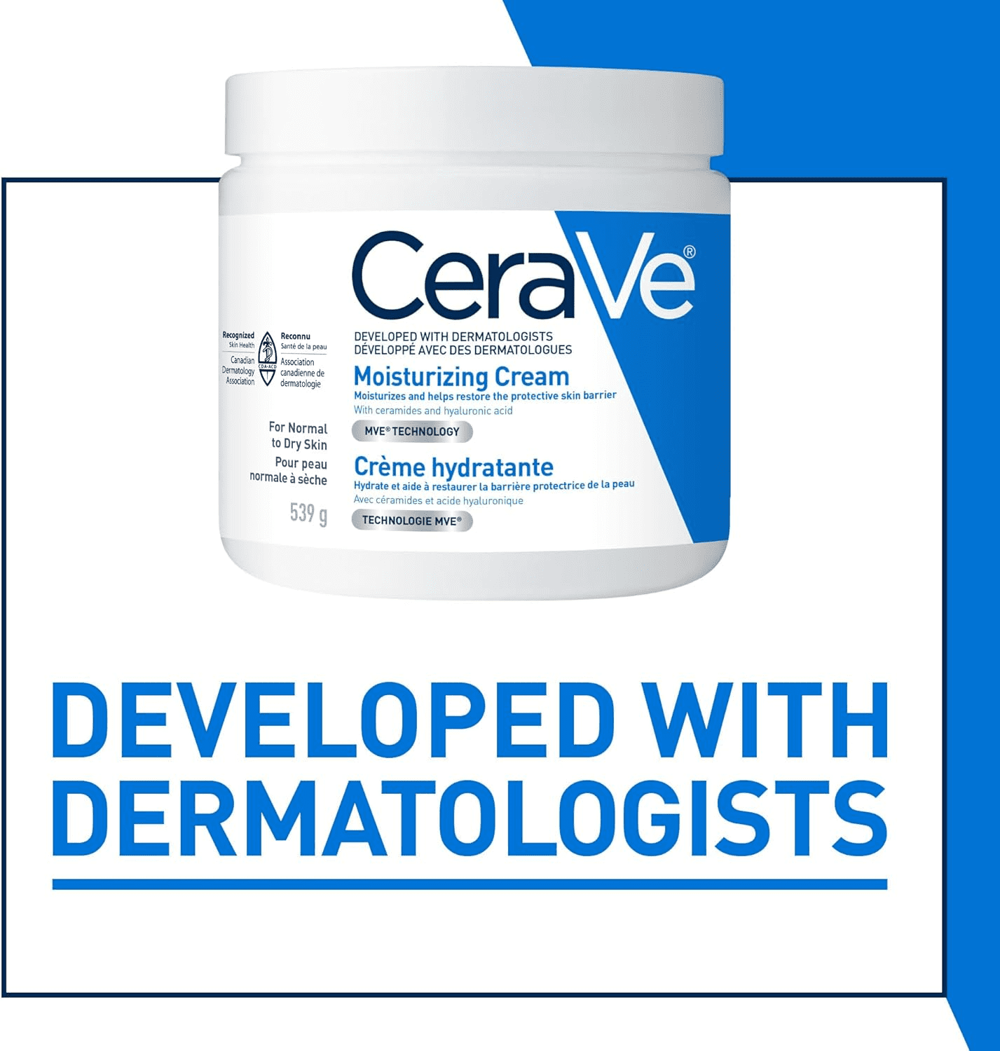 CeraVe Crème Hydratante, Crème Riche pour Visage et Corps avec Céramides pour Peau Sèche, 539 g